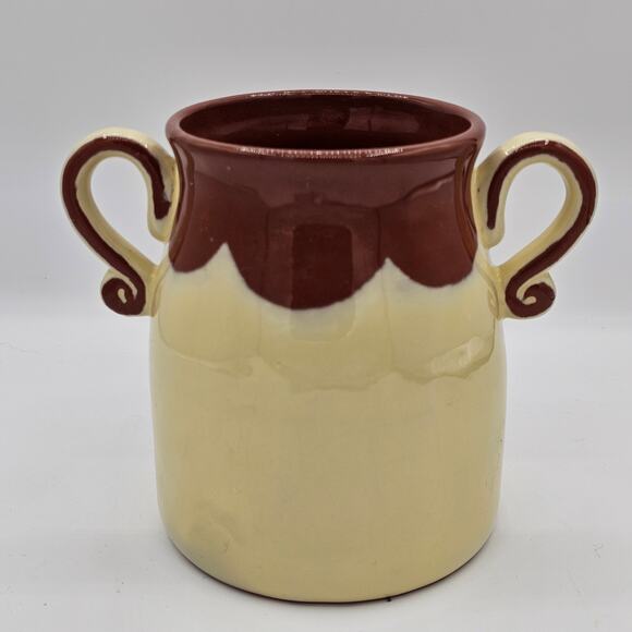Rustic Apple Design Stoneware Crock - Vintage Ceramic Utensil Jar with Handles - Picture 5 of 10